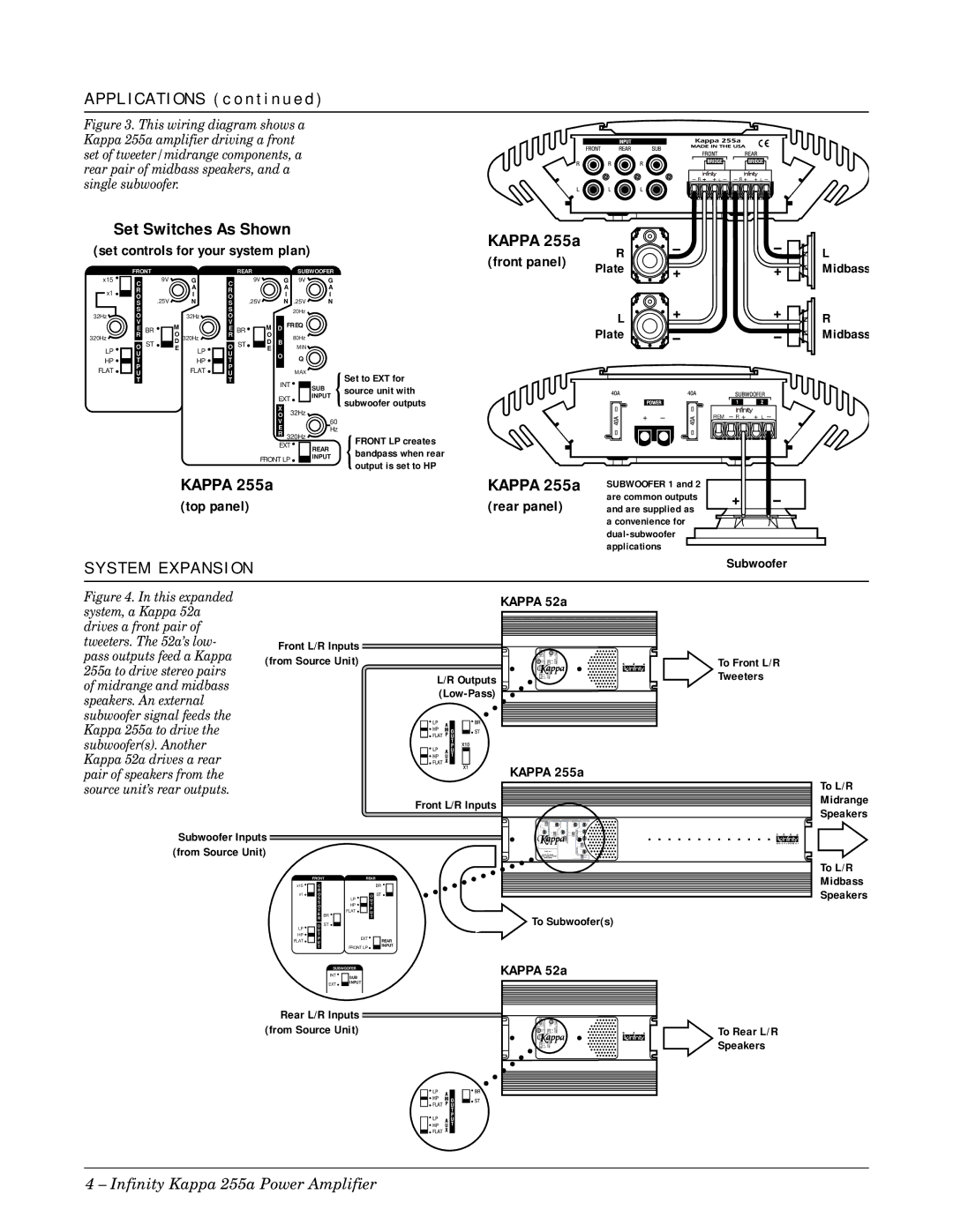 Infinity owner manual P L I C a T I O N S c o n t i n u e d, Kappa 255a 