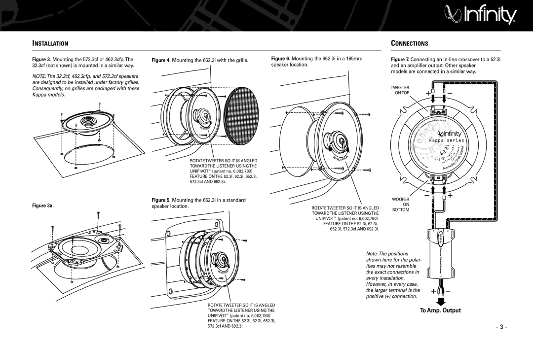 Infinity 572.3CF, 692.3I, 693.3I, 63.3I, 652.3I, 62.3I, 32.3CF, 462.3CFP Installation Connections, InfitySs, Speaker location 