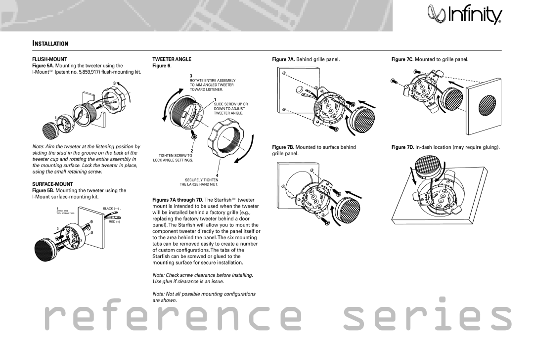 Infinity Automotive Loudspeaker Components, 5010cs, 6810cs, 6010cs manual Flush-Mount, Surface-Mount, Tweeter Angle 