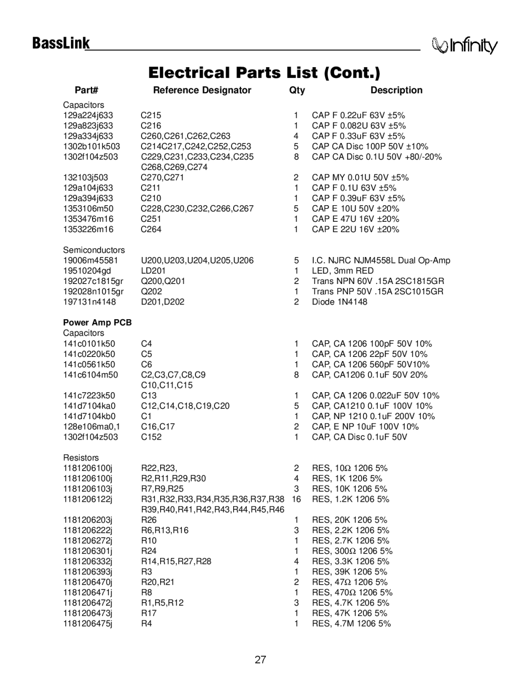 Infinity Bass Link service manual Power Amp PCB 