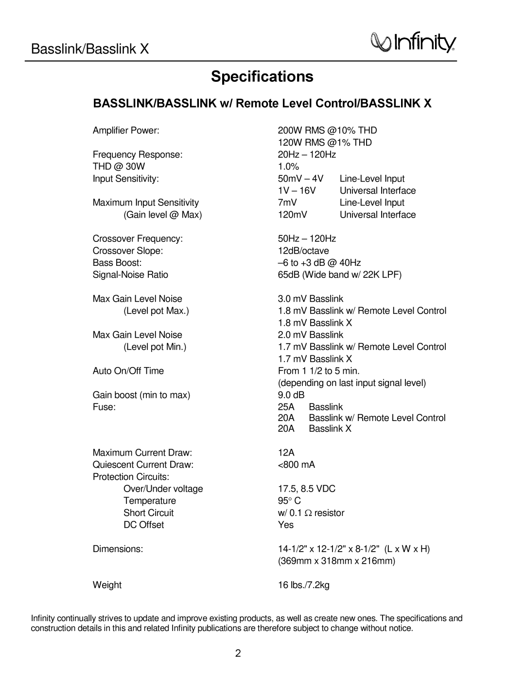 Infinity Bass Link service manual Basslink/Basslink 