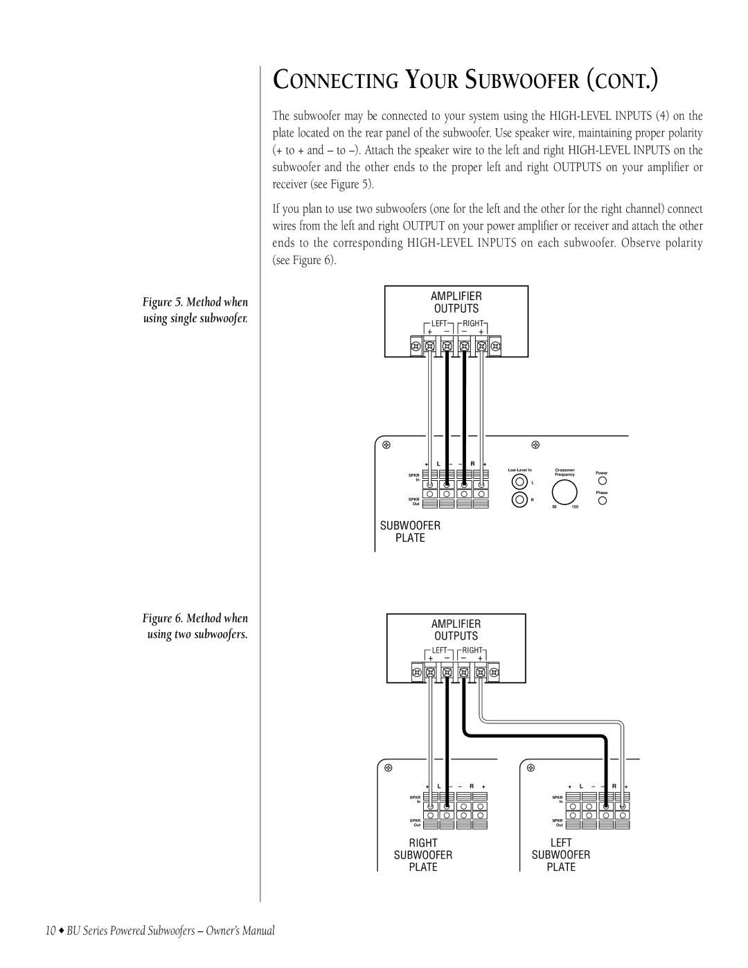 Infinity BU-80, BU-150, BU-120 owner manual Method when using single subwoofer 