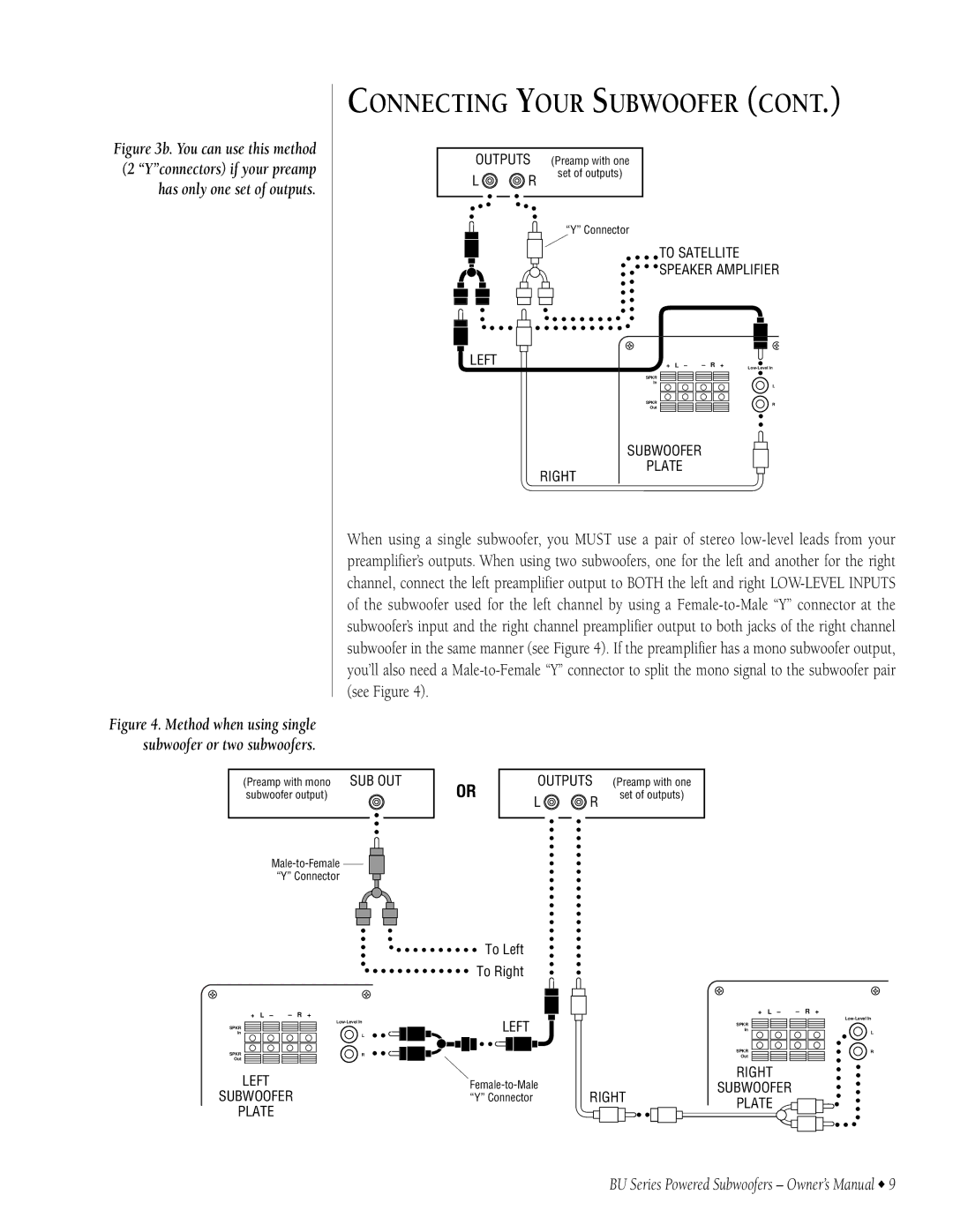 Infinity BU-150, BU-80, BU-120 owner manual Connecting Your Subwoofer 