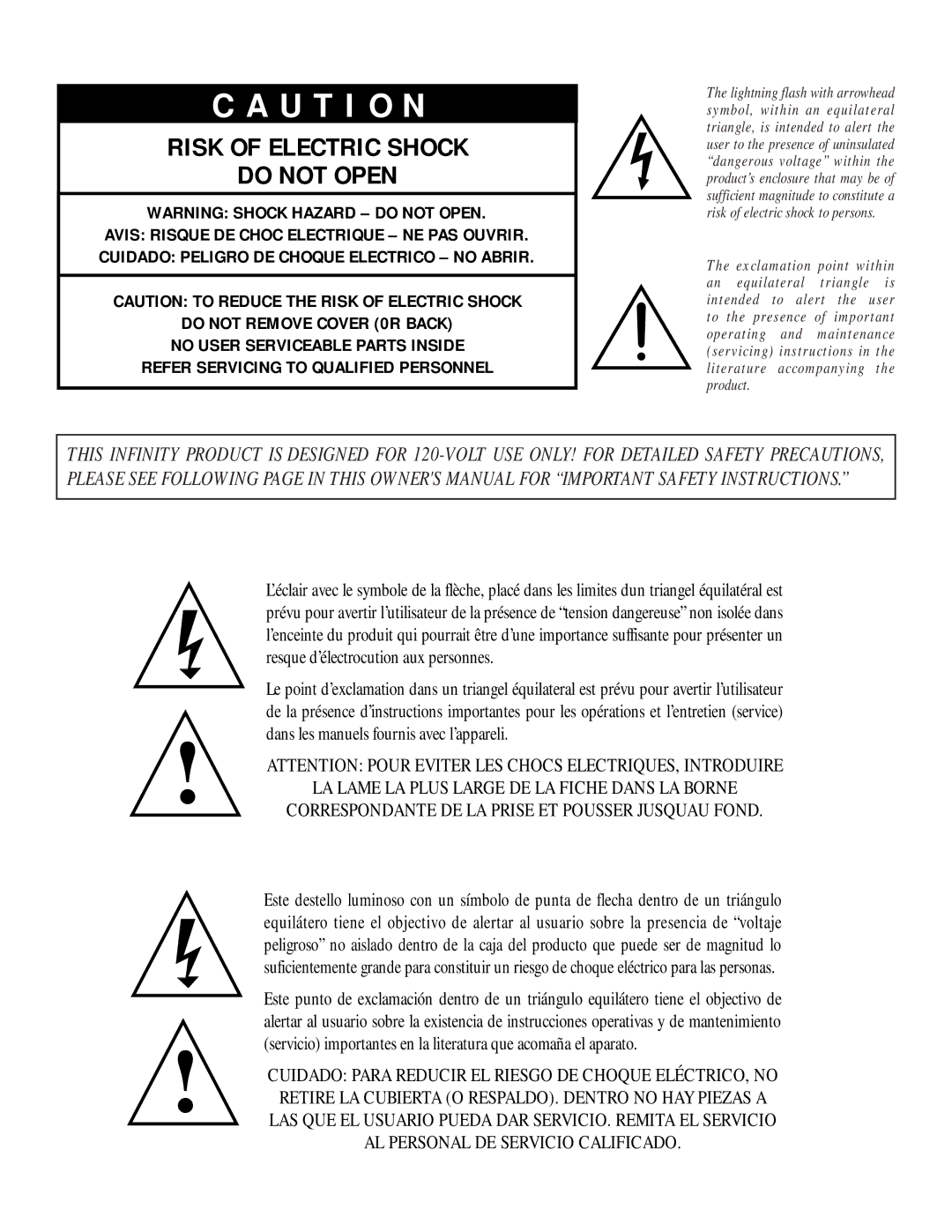 Infinity BU-2 owner manual U T I O N 