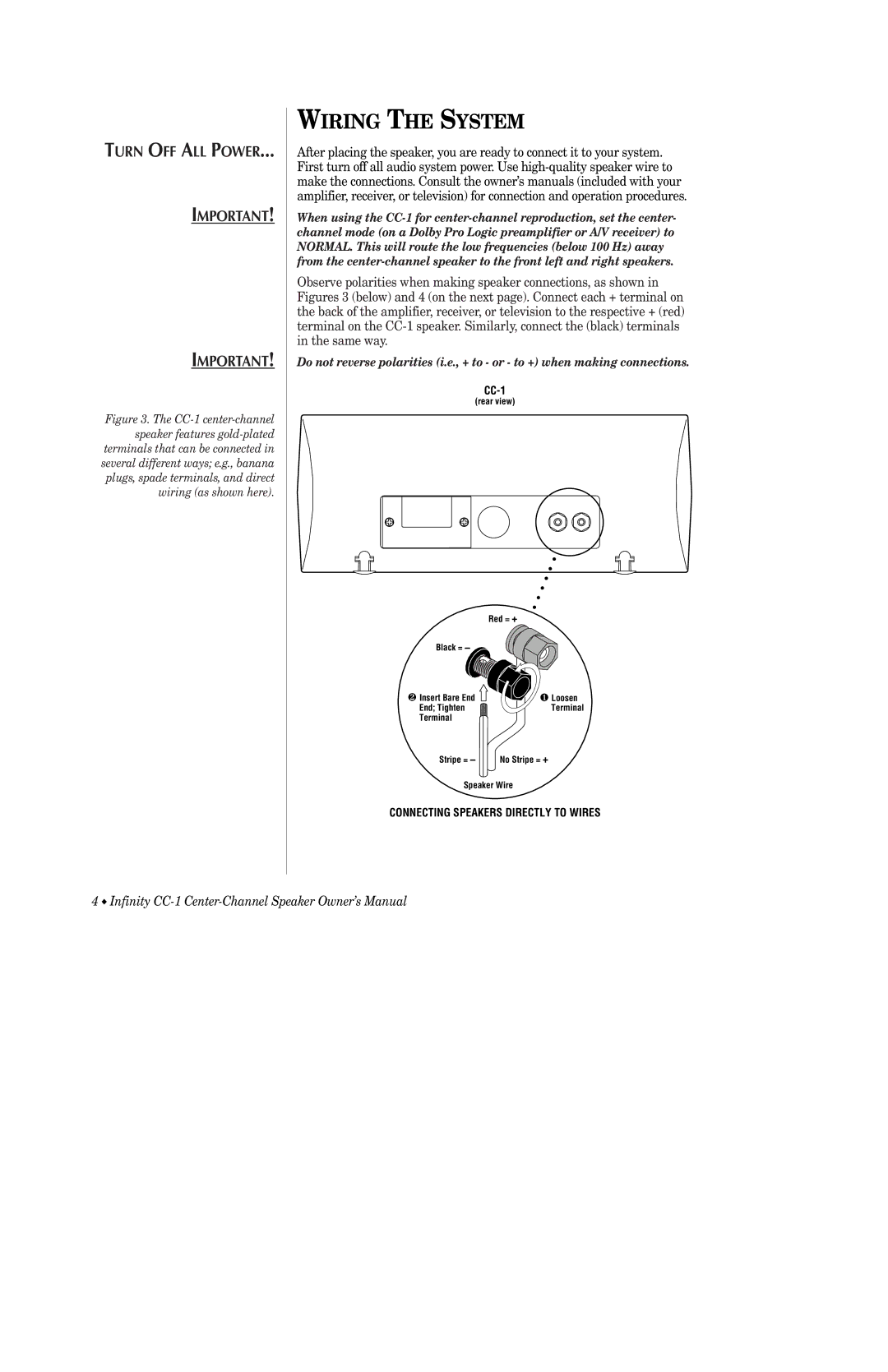 Infinity CC-1 owner manual Wiring the System 