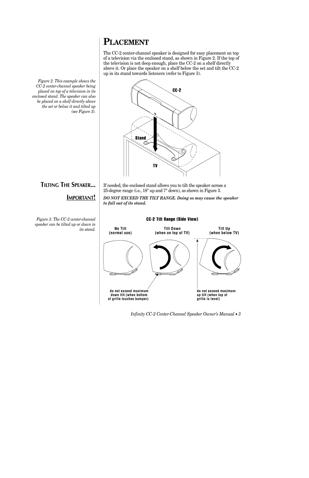 Infinity owner manual Placement, CC-2 Stand 