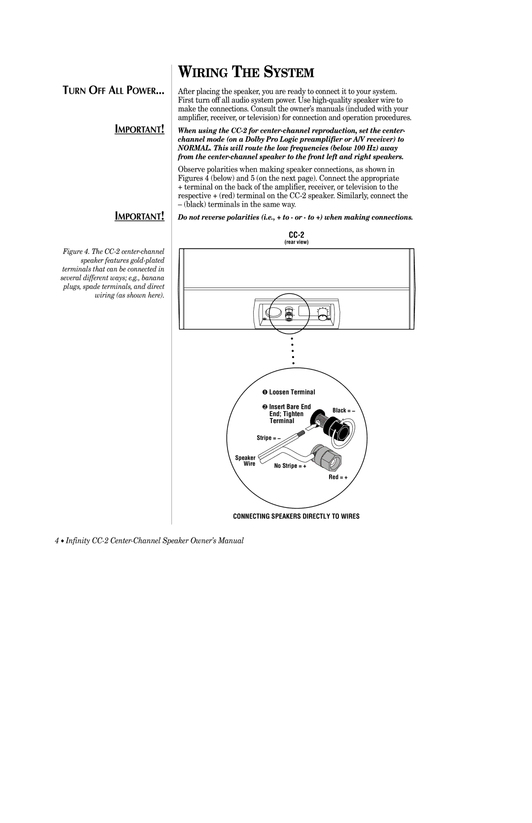 Infinity CC-2 owner manual Wiring the System 