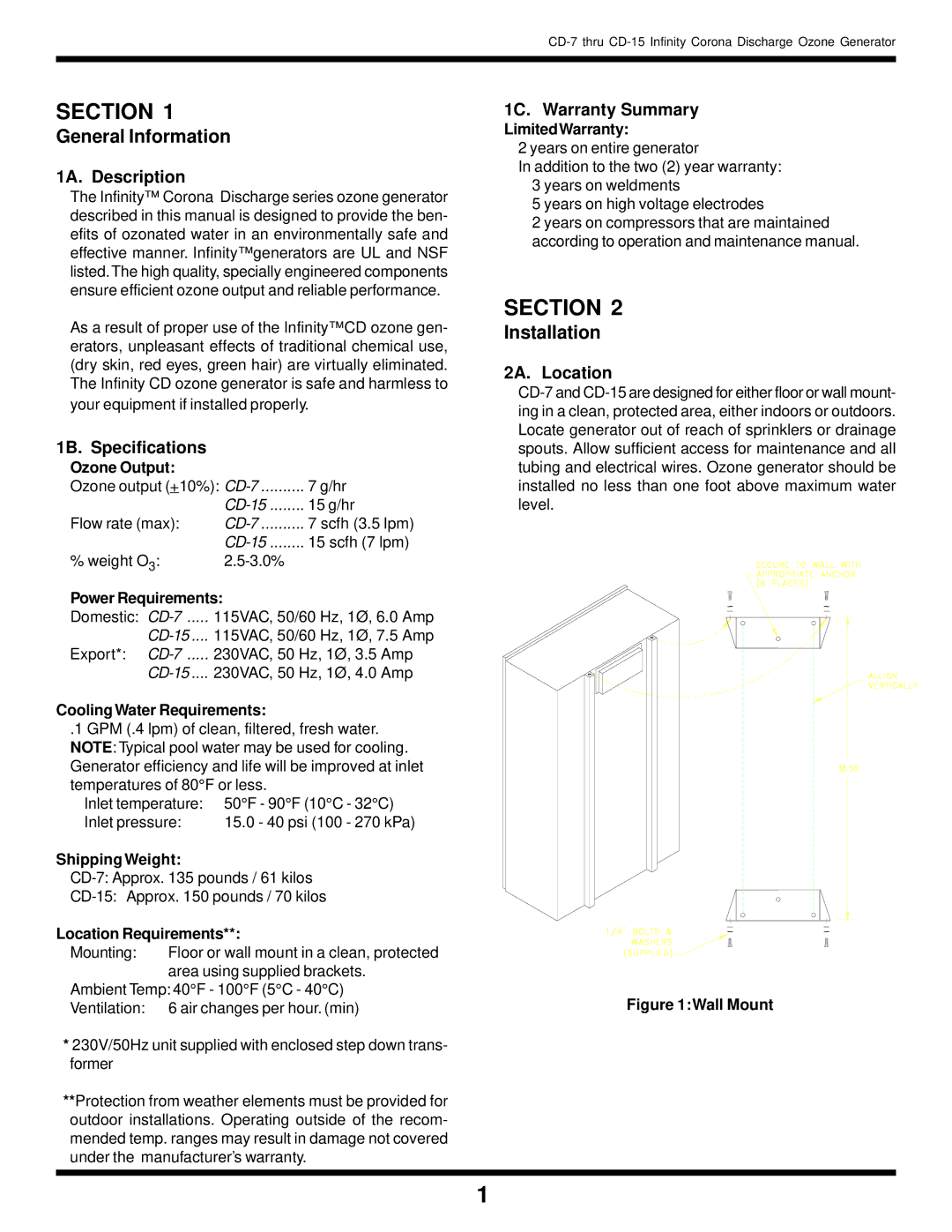 Infinity CD-7 THRU CD-15 manual General Information, Installation 