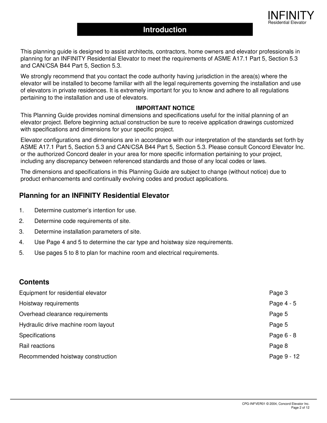 Infinity CPG-INFVER01 manual Infinity, Introduction 