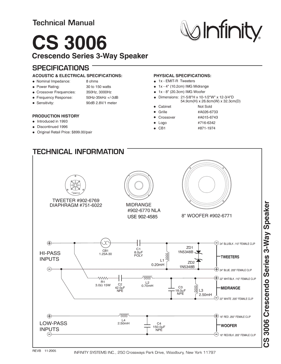 Infinity CS 3006 technical manual Technical Manual Crescendo Series 3-Way Speaker 