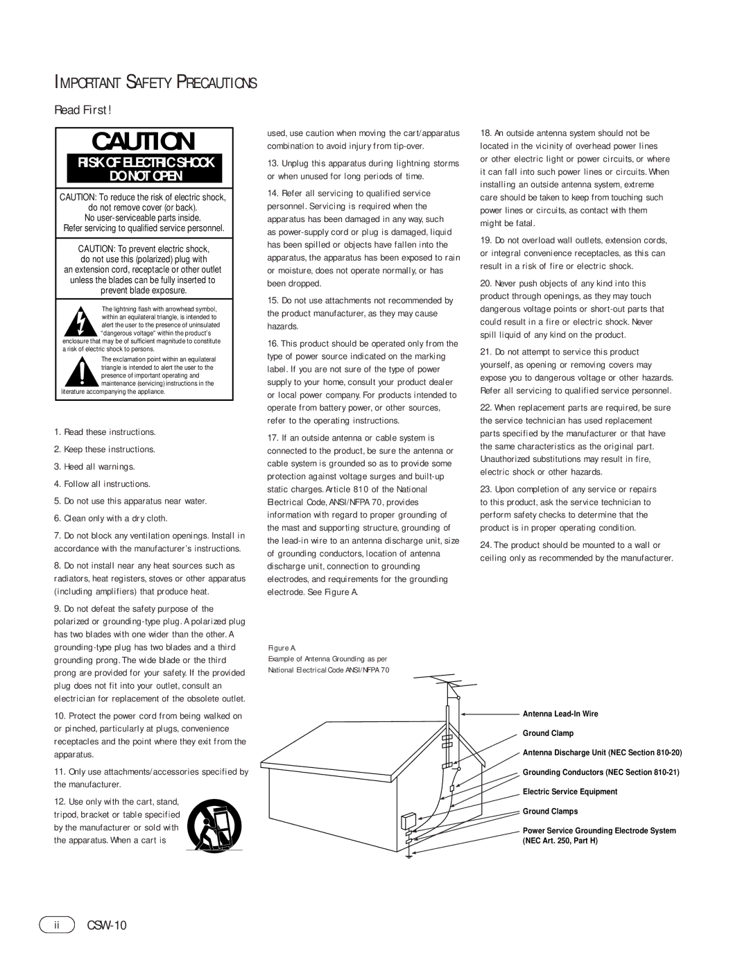 Infinity manual Read First, Ii CSW-10 