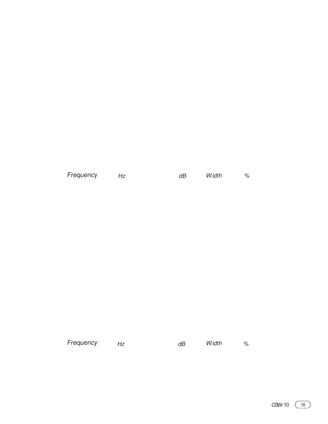 Infinity CSW-10 manual Frequency Width 