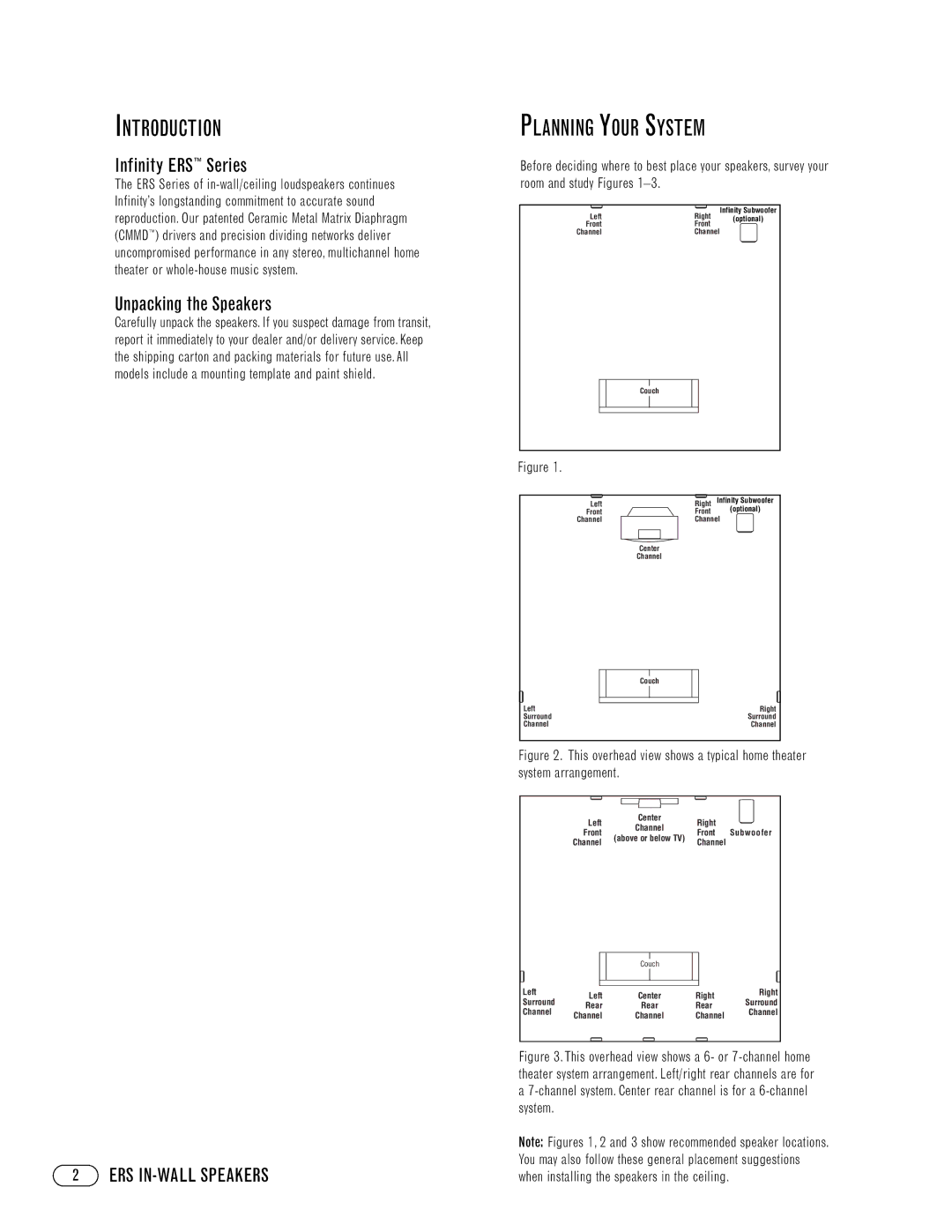 Infinity ERS 310 Introduction, Planning Your System, Infinity ERS Series, Unpacking the Speakers, ERS IN-WALL Speakers 