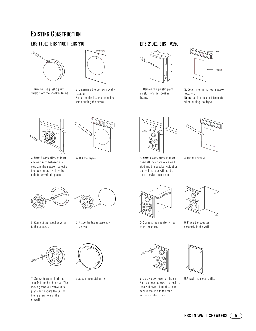 Infinity ERS 110II, ERS 210II, ERS HV250, ERS 310, Infinity ERS Series manual Existing Construction, ERS 110DT, ERS 