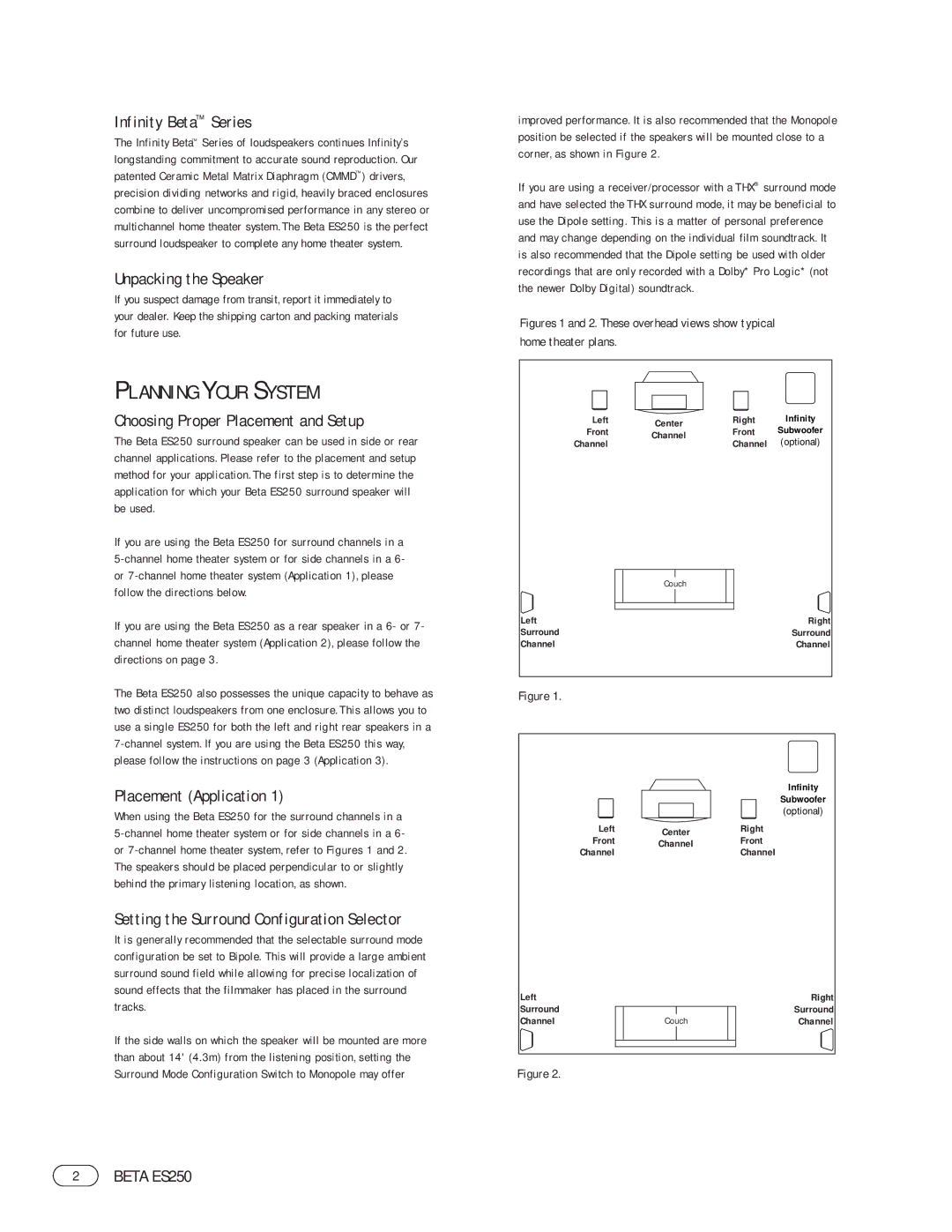 Infinity ES250 manual Planning Your System, Infinity Beta Series 