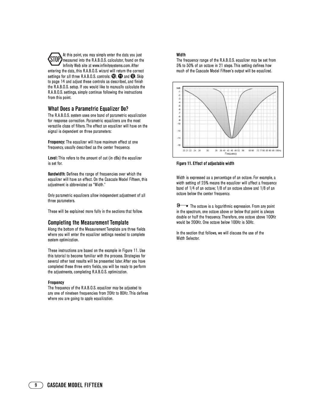 Infinity manual What Does a Parametric Equalizer Do?, Completing the Measurement Template, 9CASCADE MODEL FIFTEEN 