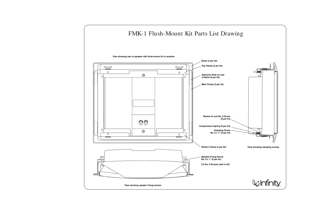 Infinity manual FMK-1 Flush-Mount Kit Parts List Drawing 