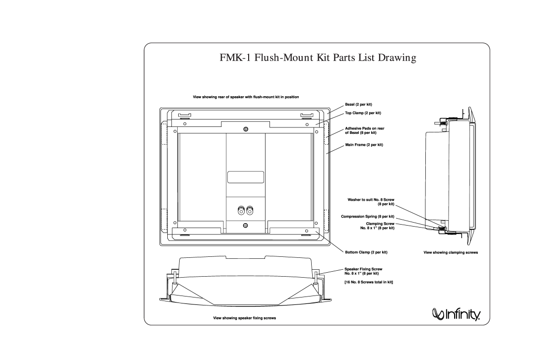 Infinity manual FMK-1 Flush-Mount Kit Parts List Drawing 
