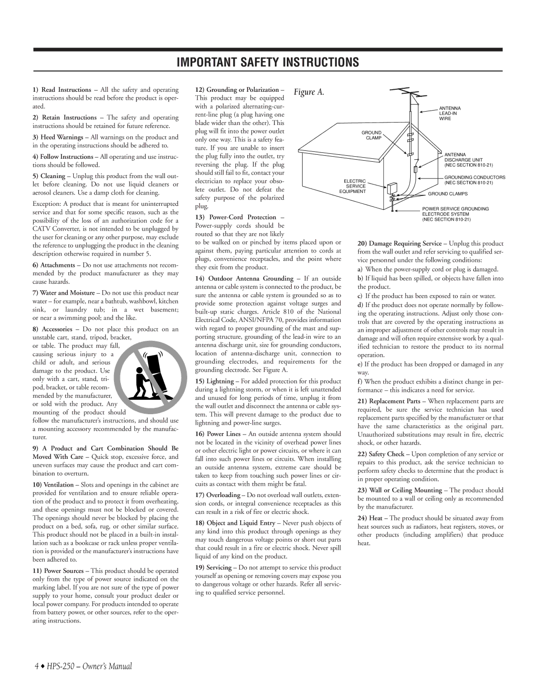 Infinity HPS-250 owner manual Important Safety Instructions 