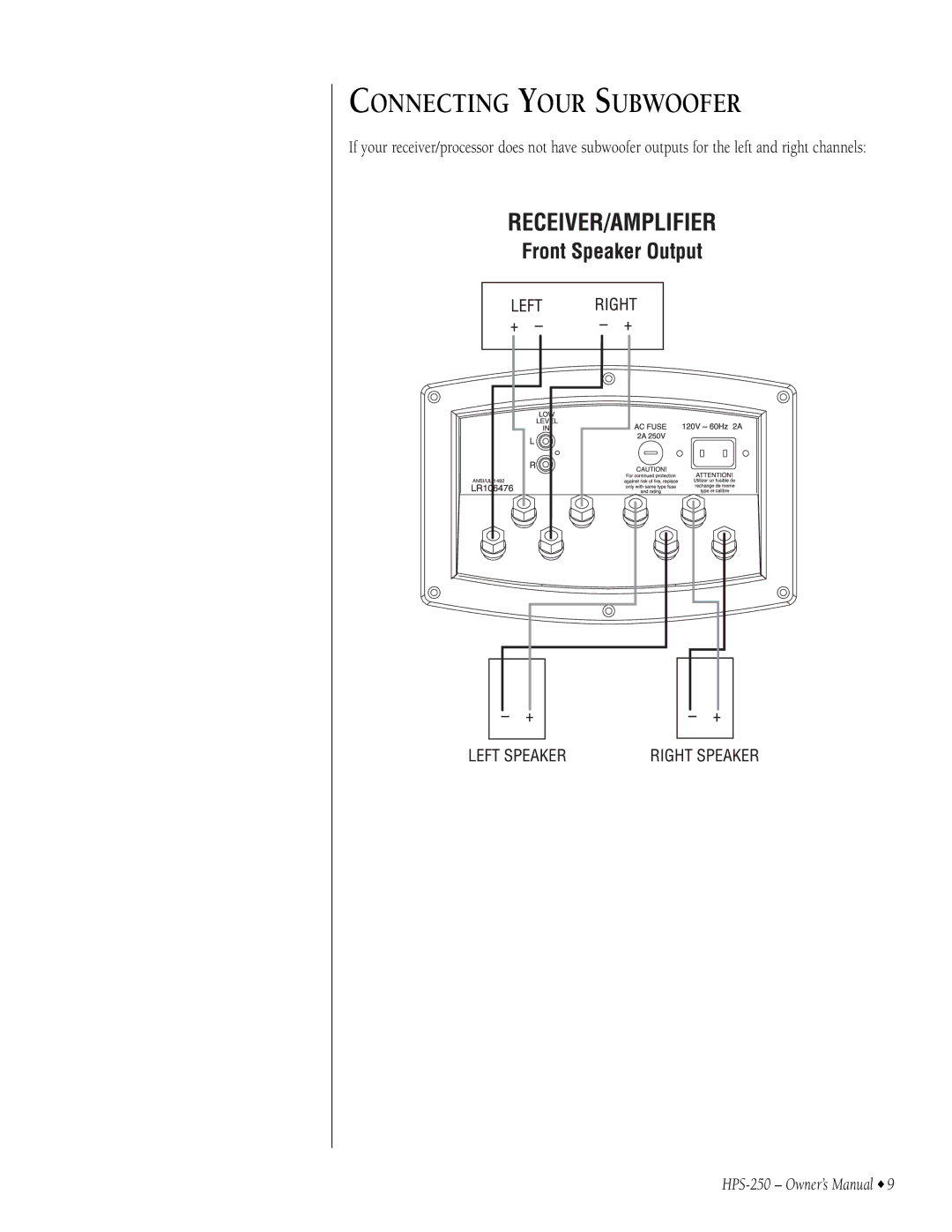 Infinity HPS-250 owner manual Connecting Your Subwoofer 