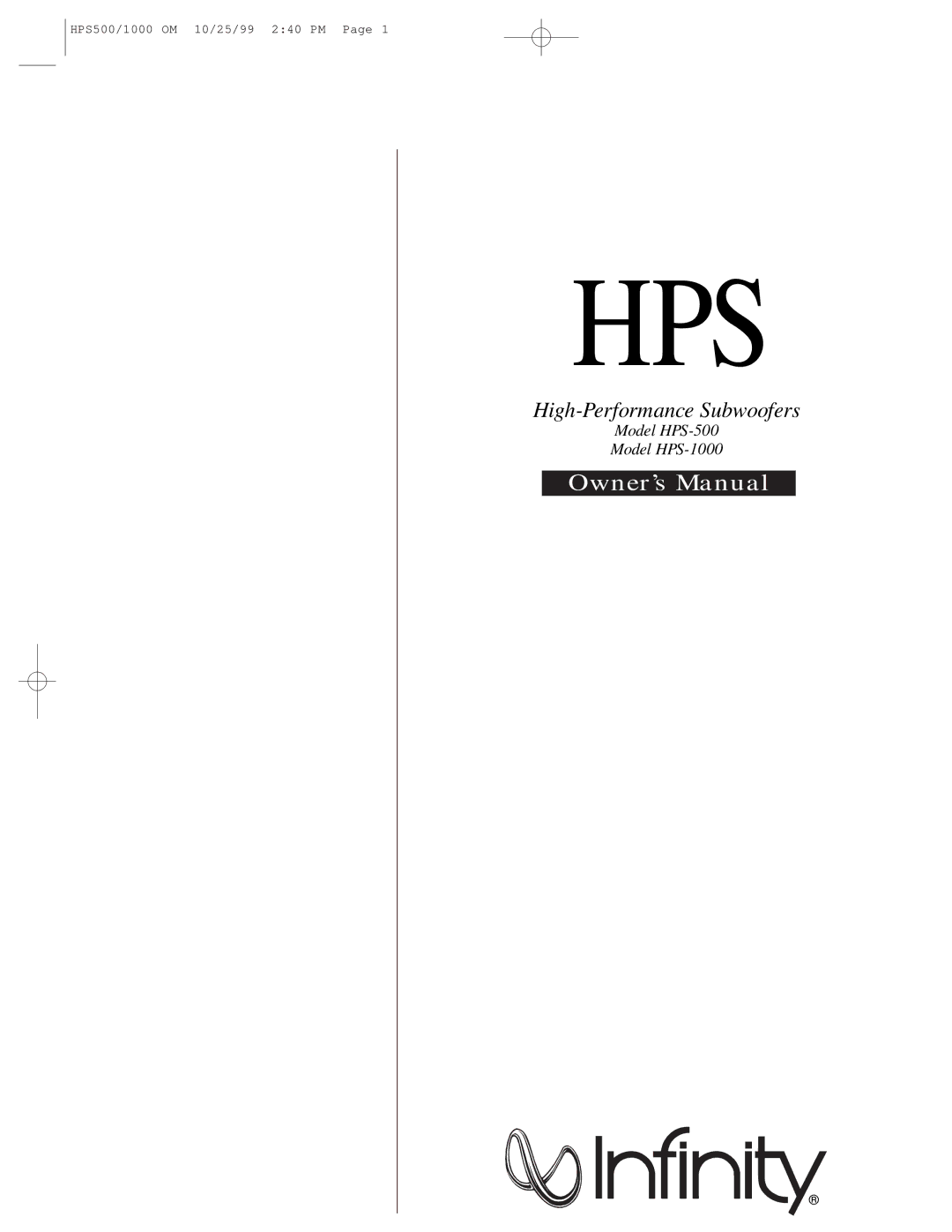 Infinity HPS-1000, HPS-500 owner manual Hps 