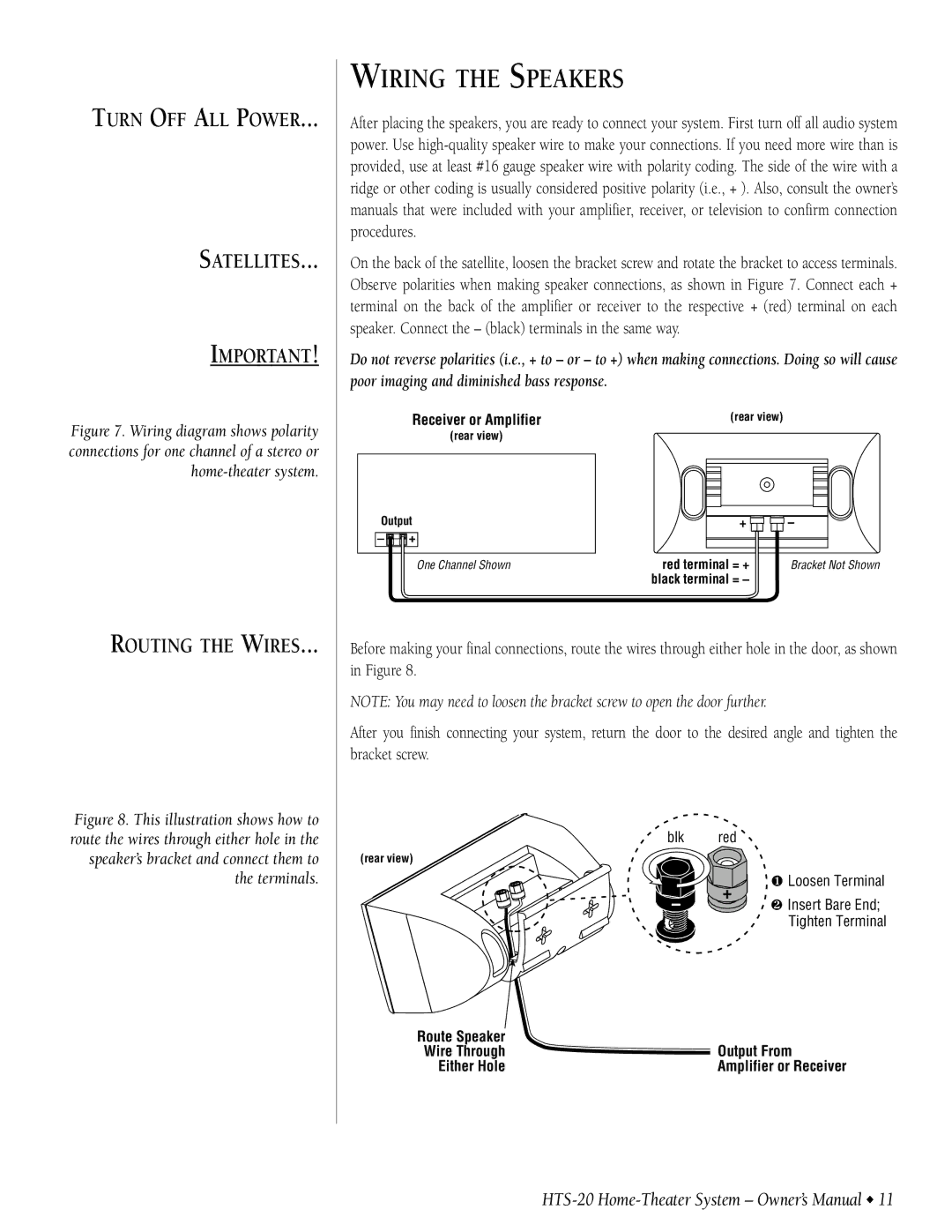 Infinity HTS-20 owner manual Wiring the Speakers, Routing the Wires 