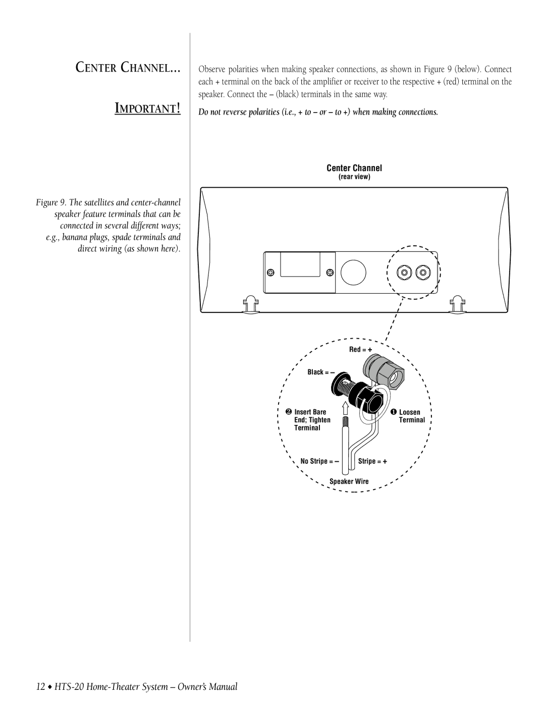 Infinity HTS-20 owner manual Center Channel 