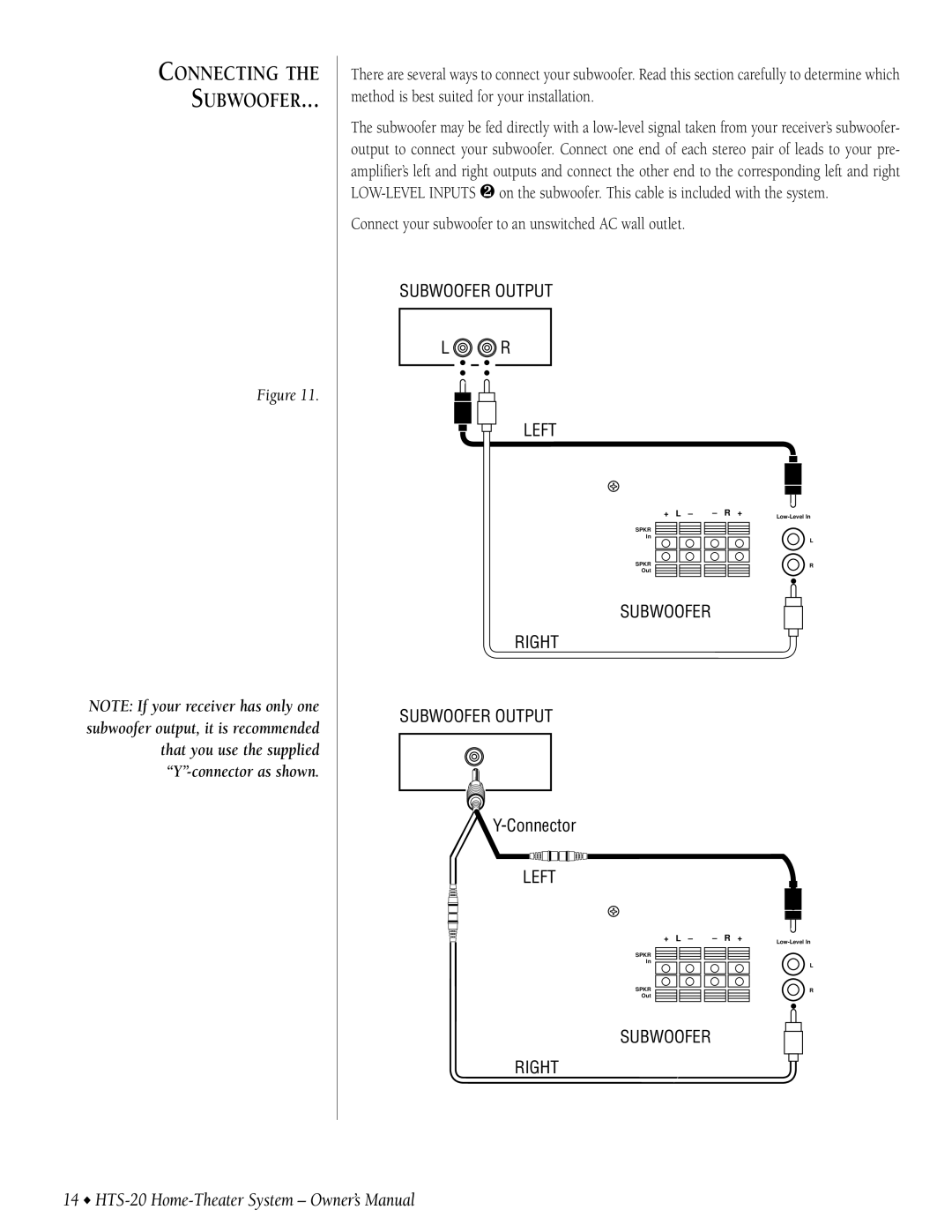 Infinity HTS-20 owner manual Connecting 