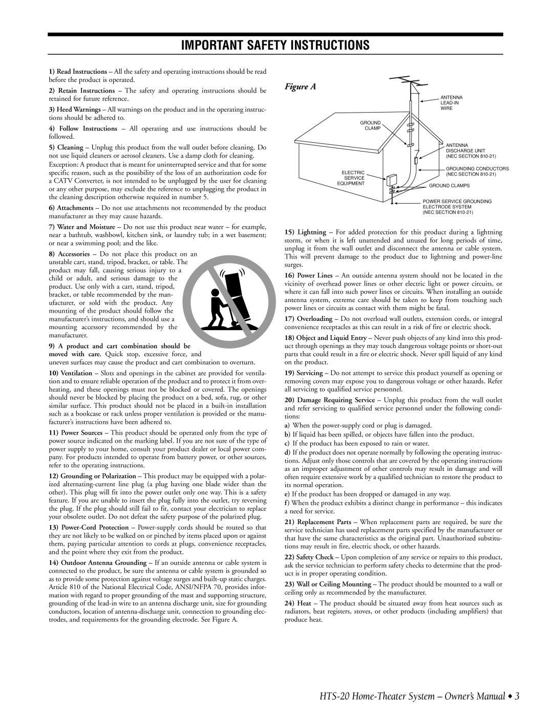 Infinity HTS-20 owner manual Important Safety Instructions 