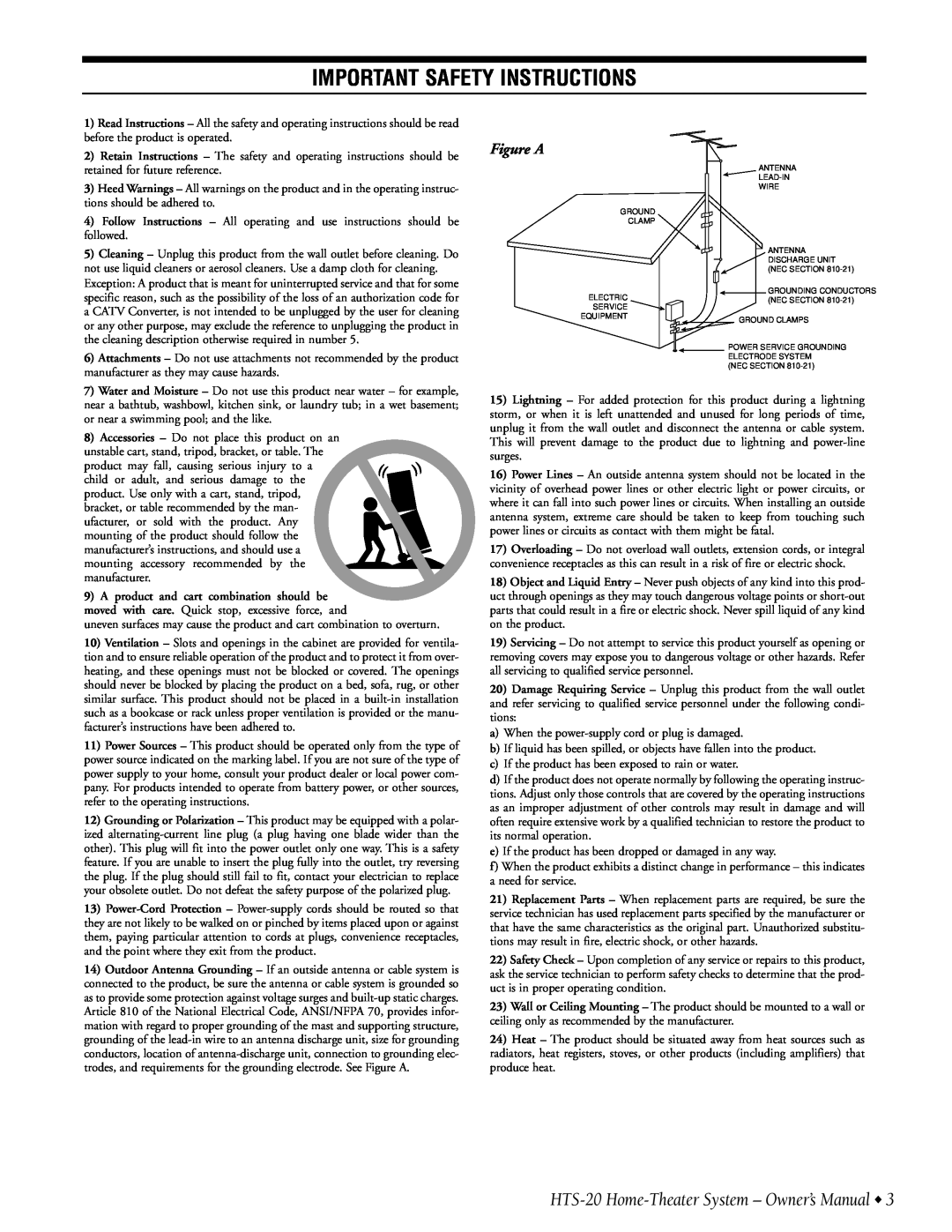 Infinity HTS-20 owner manual Important Safety Instructions, Figure A 