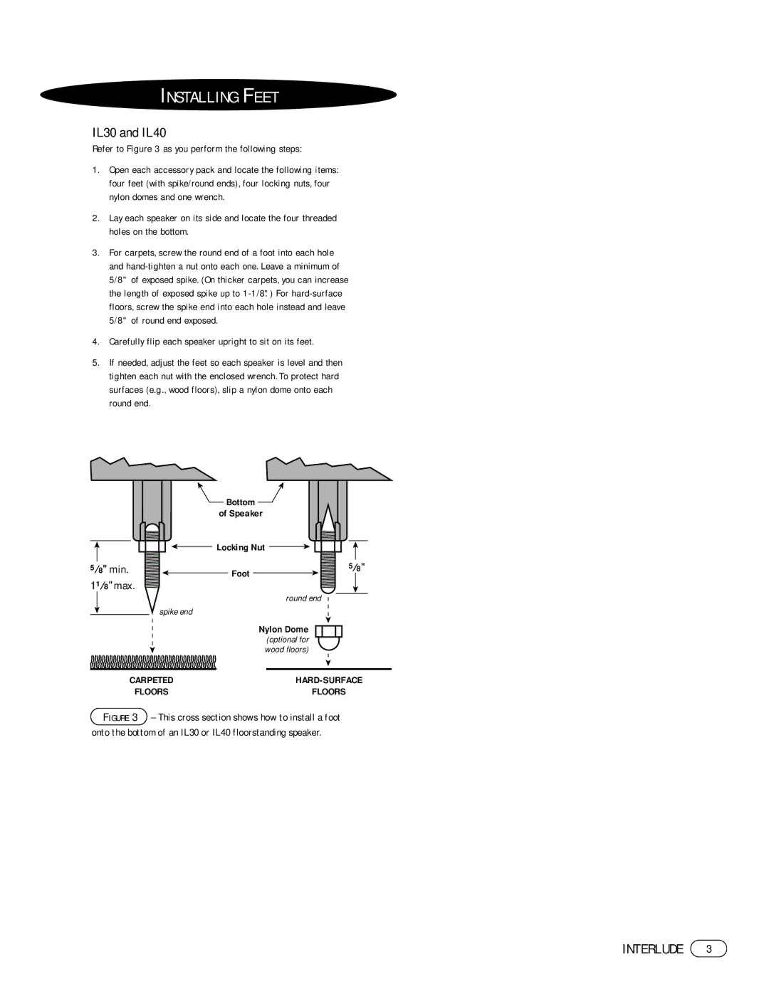 Infinity IL10 manual Installing Feet, IL30 and IL40 