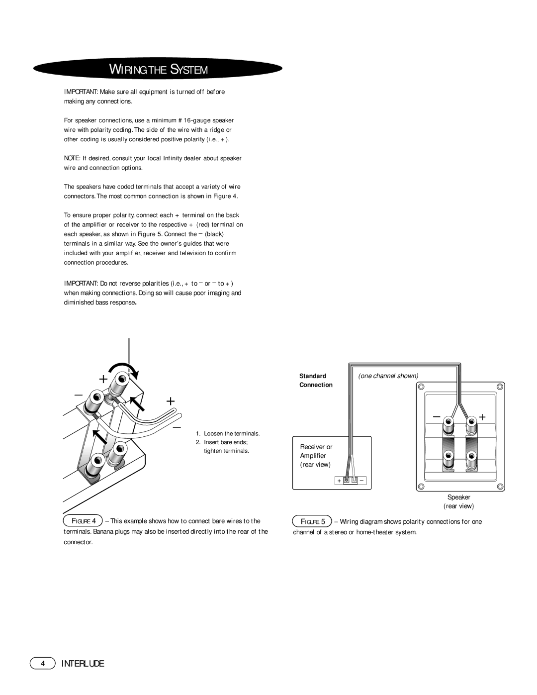 Infinity IL30, IL10, IL40 manual Wiring the System, This example shows how to connect bare wires to 