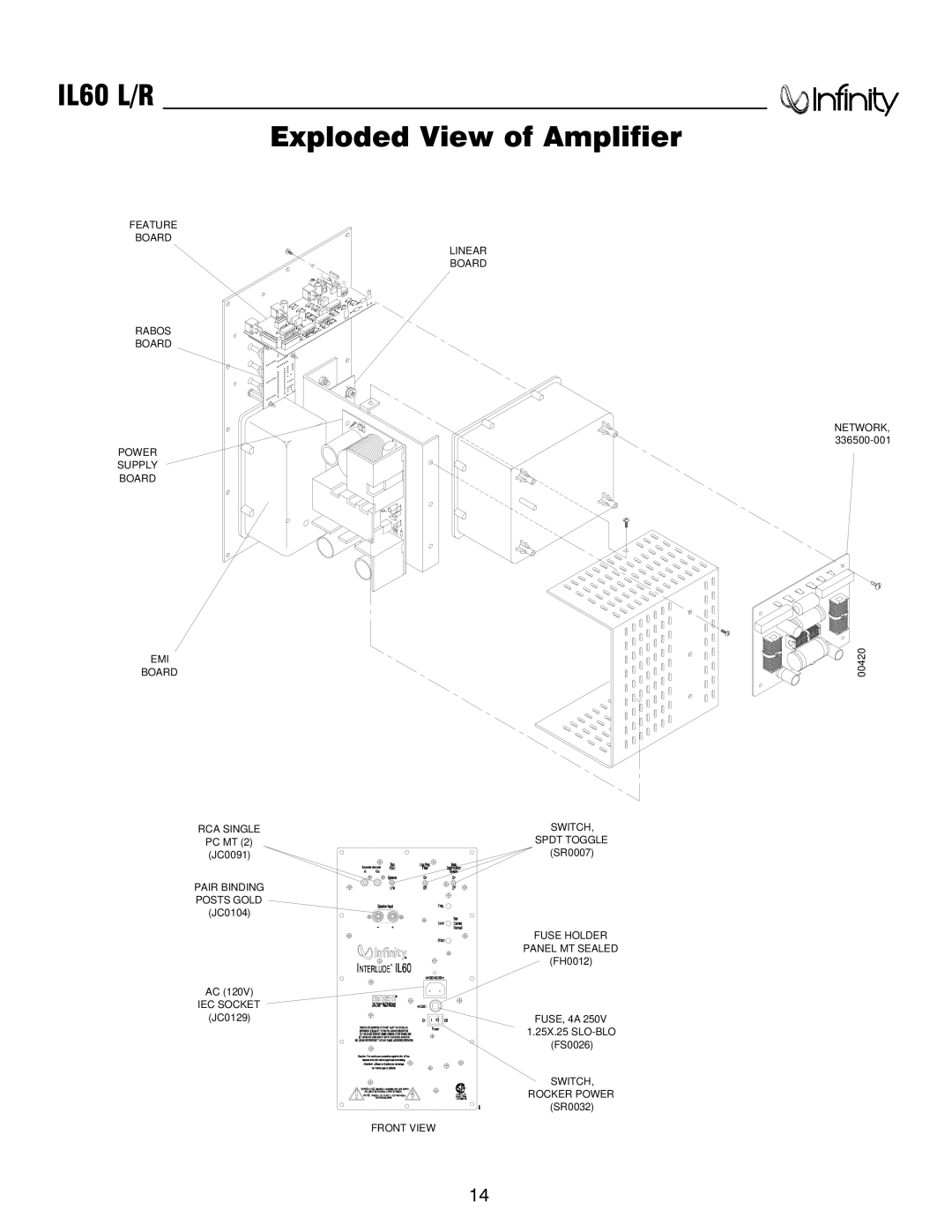 Infinity service manual IL60 L/R Exploded View of Amplifier 