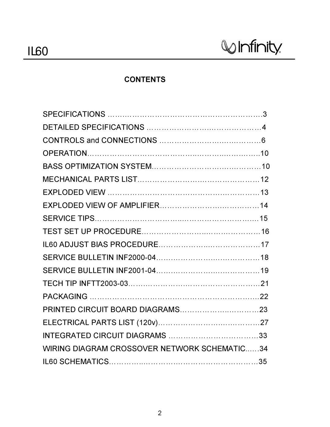 Infinity IL60 L/R service manual 