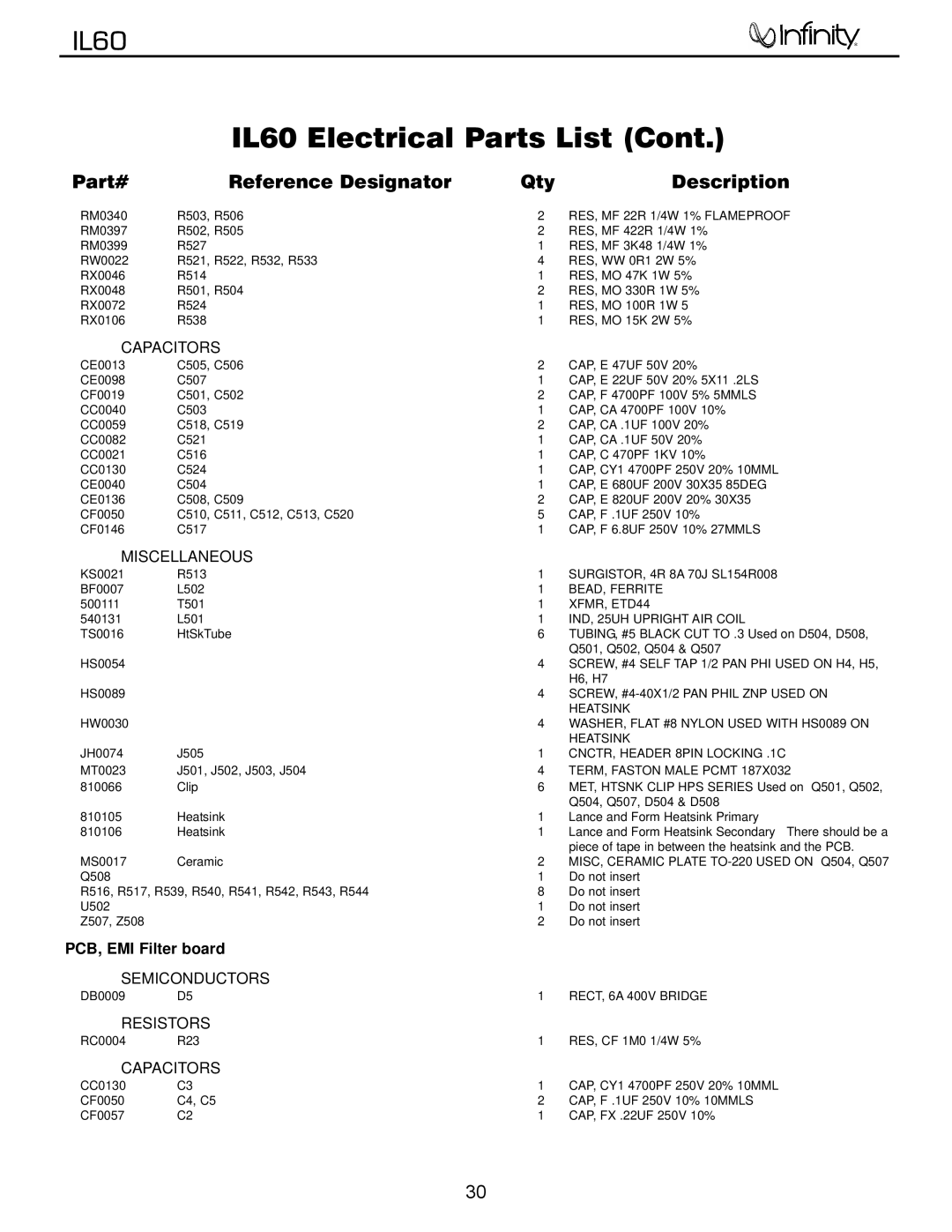 Infinity IL60 L/R service manual PCB, EMI Filter board 