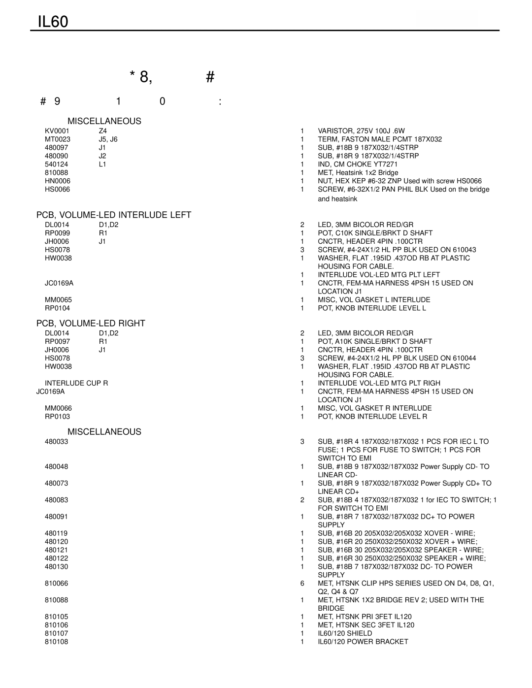 Infinity IL60 L/R service manual PCB, VOLUME-LED Interlude Left 