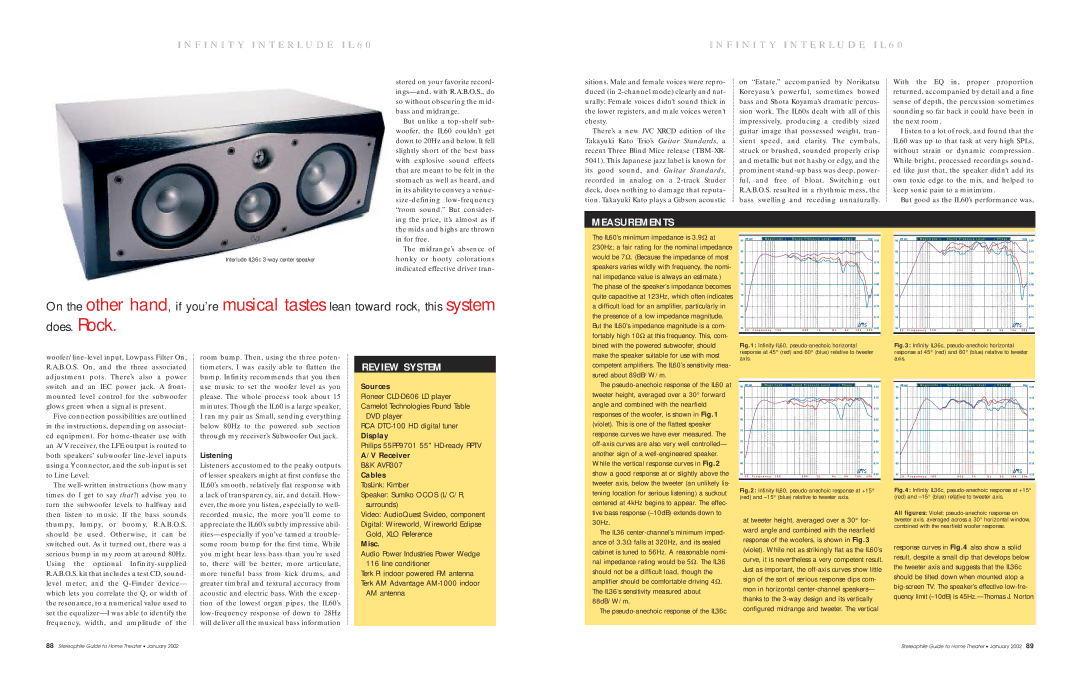 Infinity IL60 specifications Measurements, Review System 