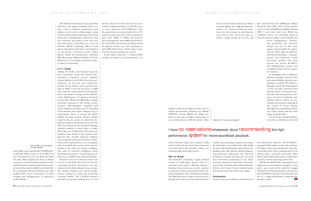 Infinity IL60 specifications Mode, Film vs. Music, Conclusions 