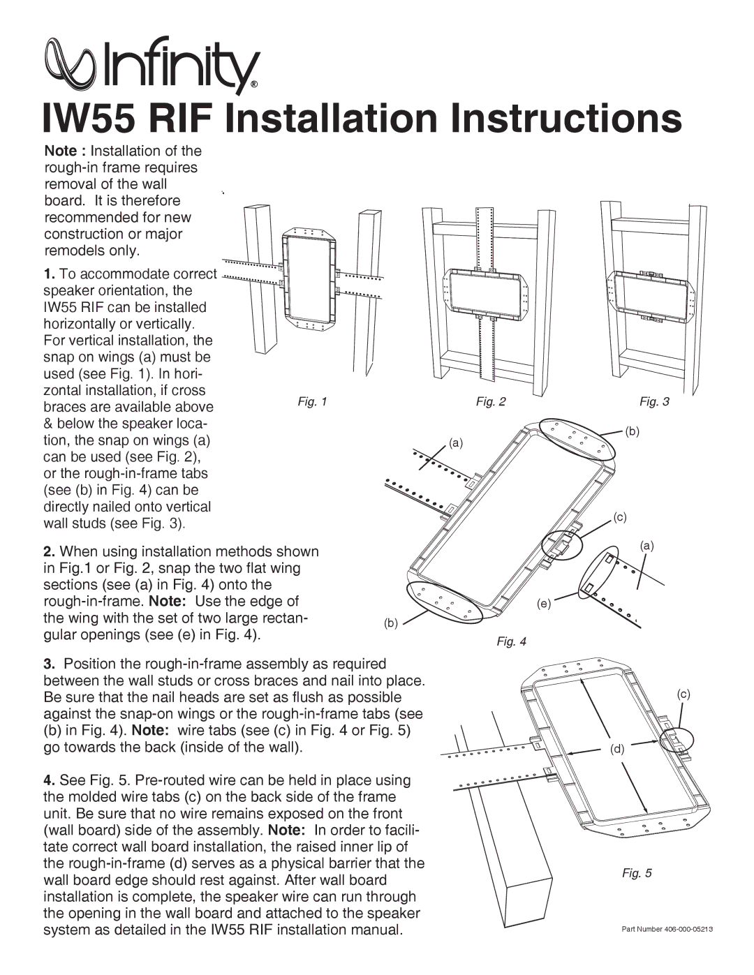 Infinity installation instructions IW55 RIF Installation Instructions 