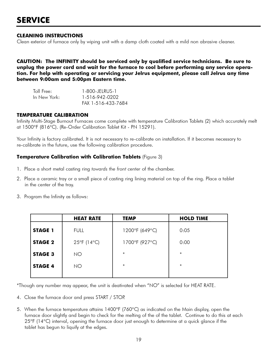 Infinity L30, M30 manual Service, Cleaning Instructions, Temperature Calibration, Heat Rate Temp Hold Time Stage 