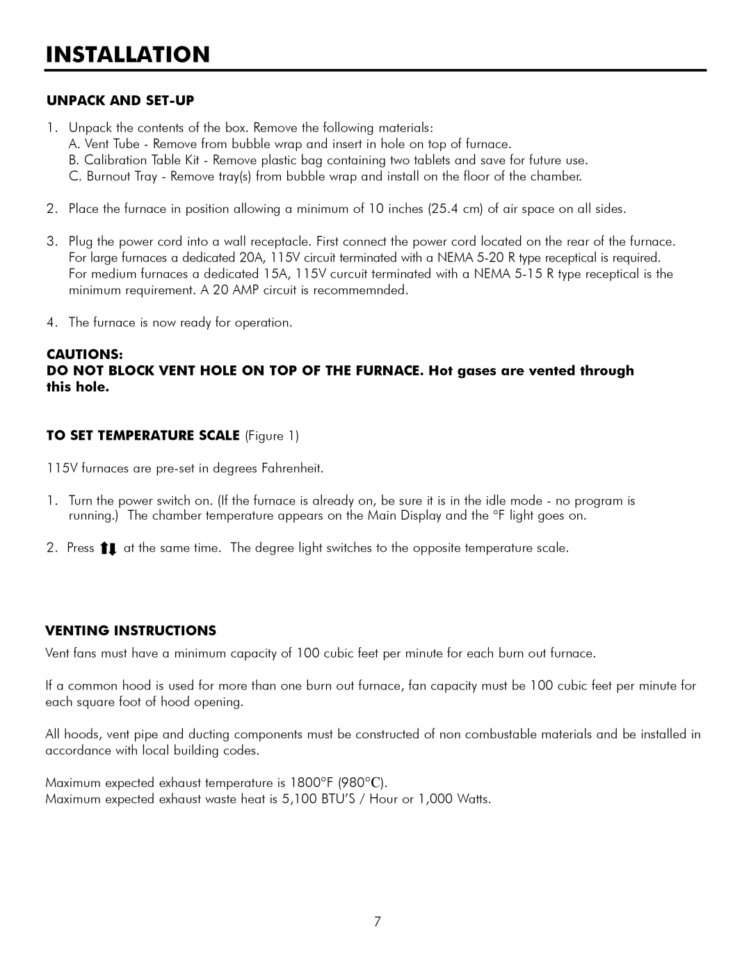 Infinity L30, M30 manual Installation, Unpack and SET-UP, Venting Instructions 