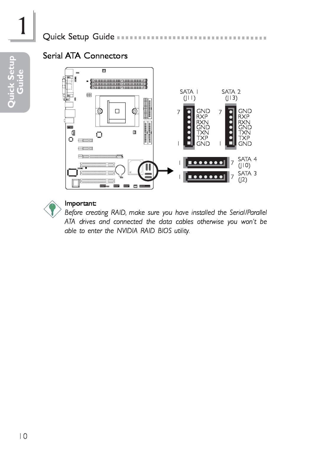 Infinity nF4X user manual Serial ATA Connectors, Quick Setup Guide 