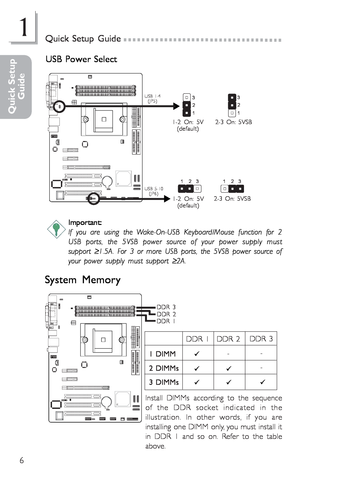 Infinity nF4X user manual System Memory, USB Power Select, Quick Setup Guide 