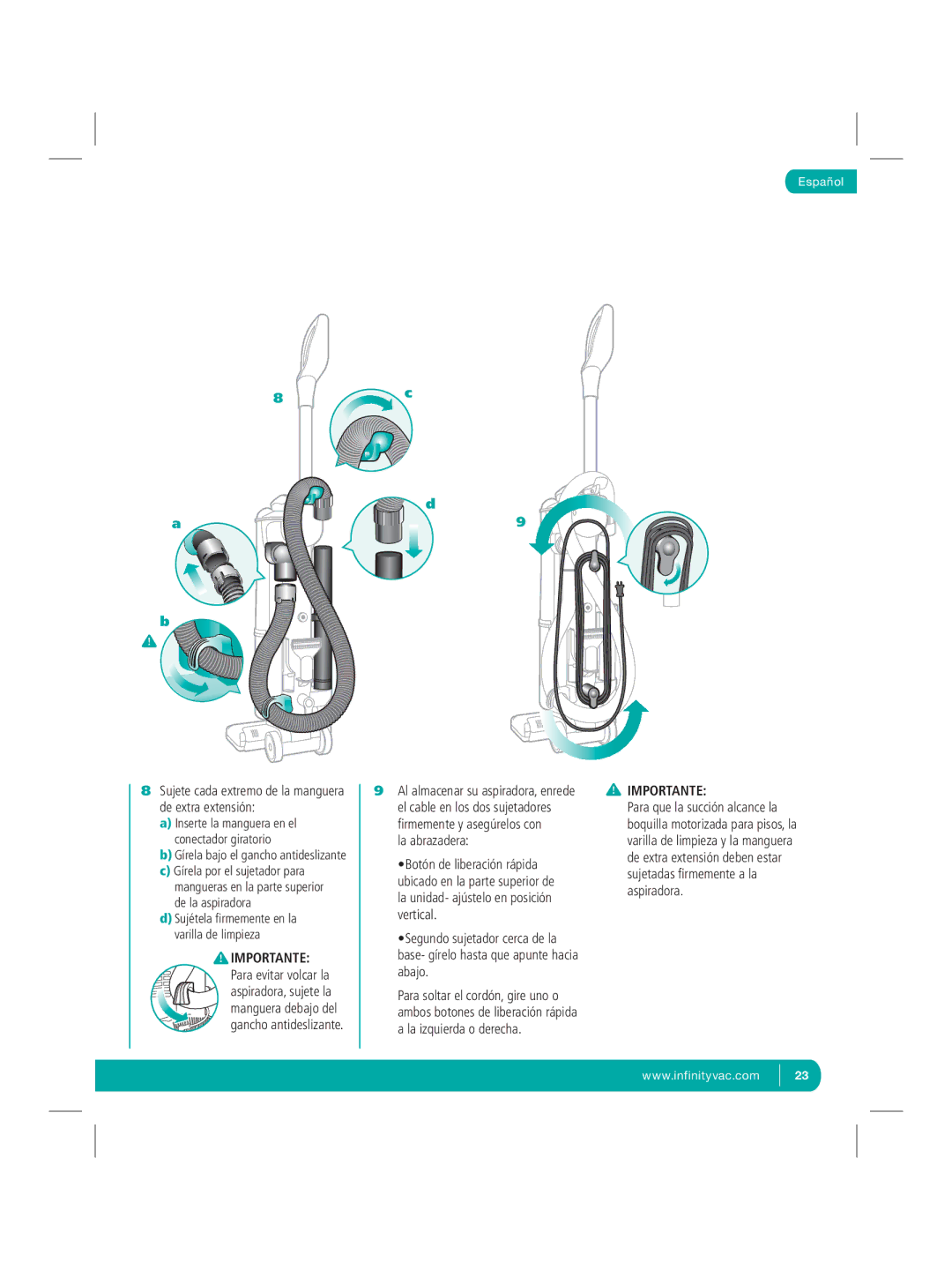 Infinity NV22Q manual Importante 