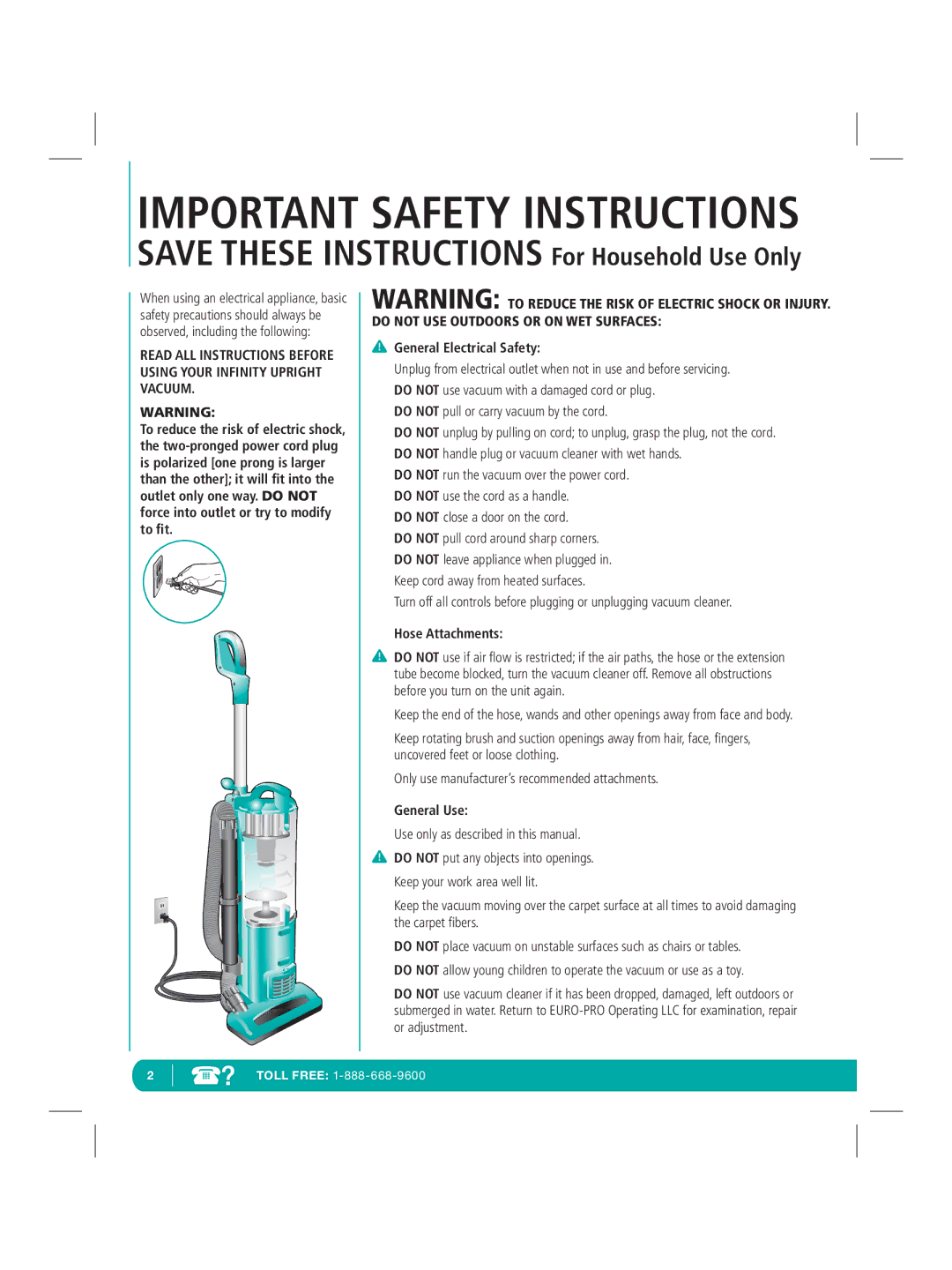 Infinity NV22Q manual Hose Attachments, General Use 