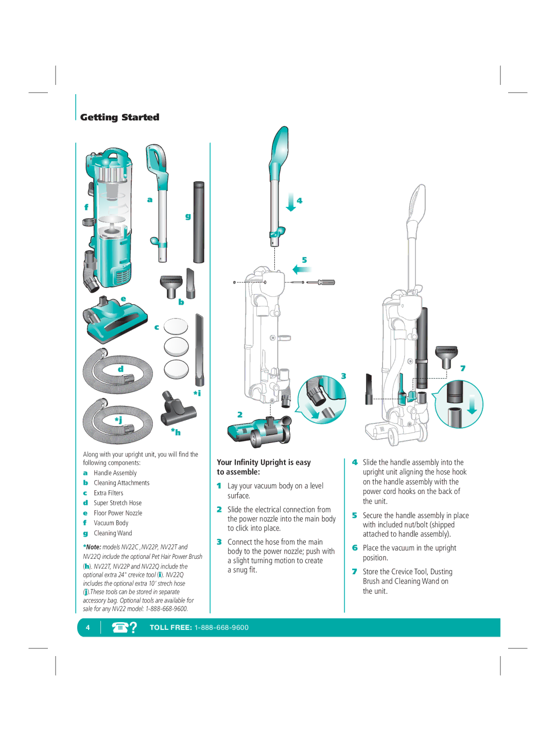 Infinity NV22Q manual Your Inﬁnity Upright is easy to assemble, Cleaning Wand 