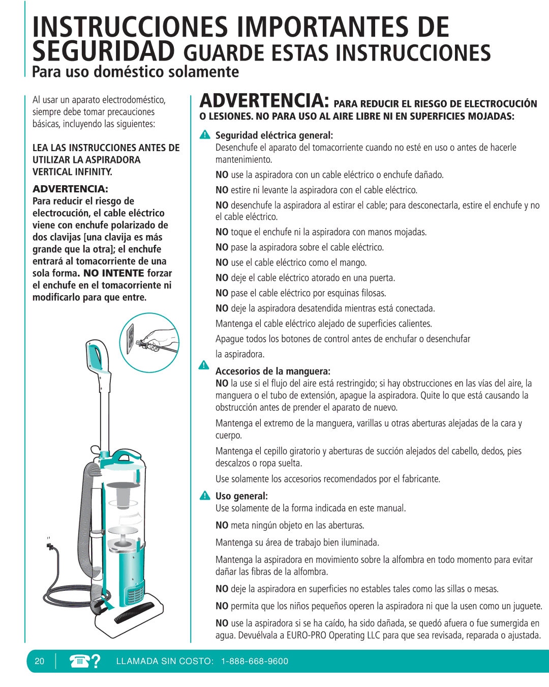 Infinity NV22T, NV22P, NV22C manual Llamada SIN Costo 