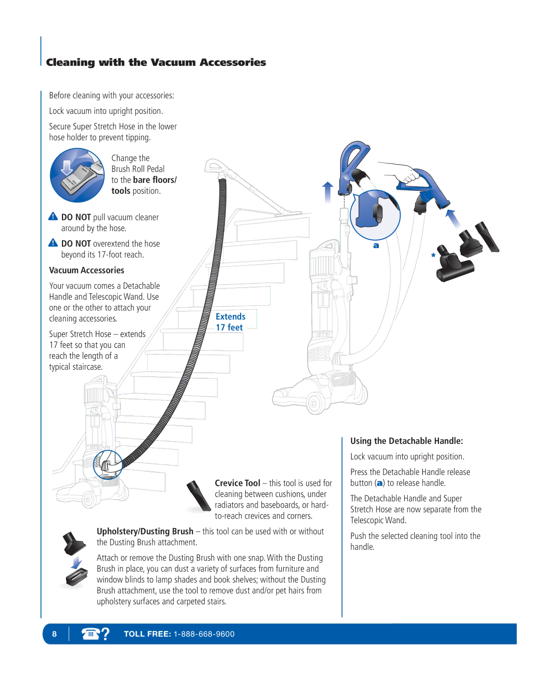 Infinity NV29 manual Vacuum Accessories, Using the Detachable Handle, Push the selected cleaning tool into the handle 