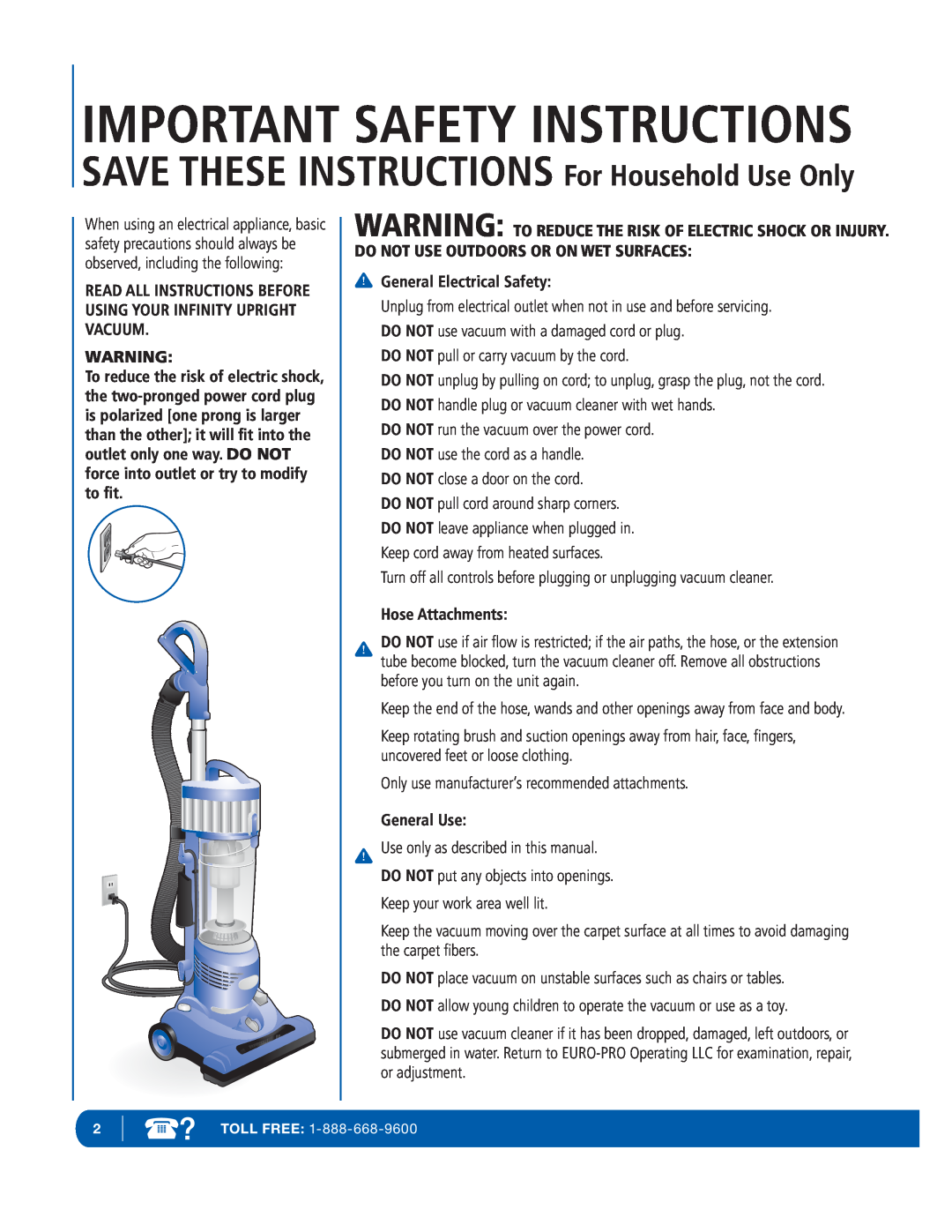 Infinity NV29 Important Safety Instructions, SAVE THESE INSTRUCTIONS For Household Use Only, General Electrical Safety 