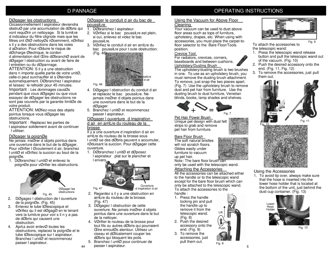 Infinity NV31C owner manual Dépannage Operating Instructions 